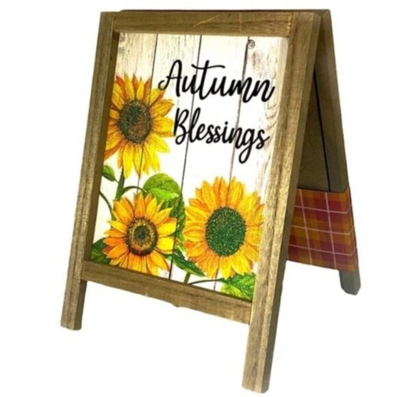 Autumn Blessings Table Decor Fall Flowers Easel Write On Blackboard 2 Sided - Picture 9 of 9